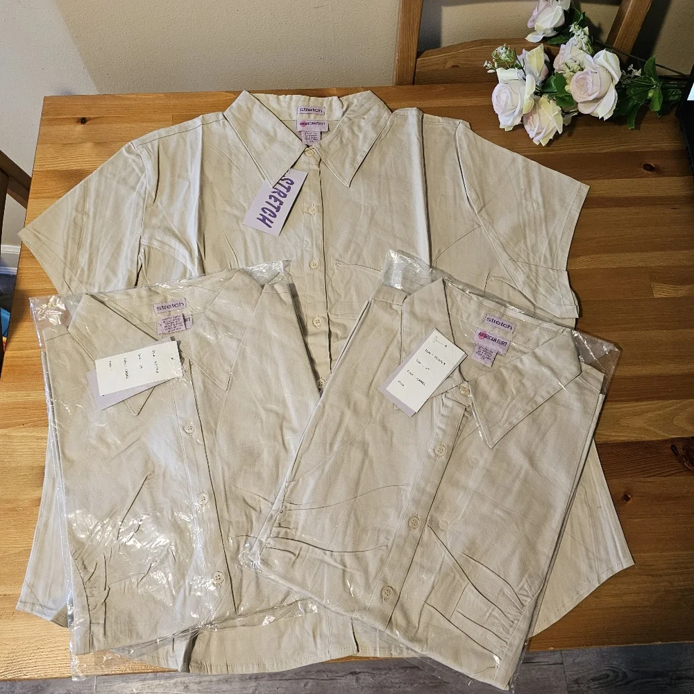 American Flirt - Women's Easy-Care Basic Collared Button Down  Shirts Short Slee - Picture 6 of 9